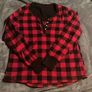 Red and Black Checkered Style print Pyjama top. Size Medium